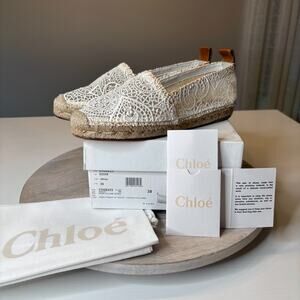 Chloé Fabri Lace Espadrilles White 38 Women's Designer Shoes NIB Box Dust Bag